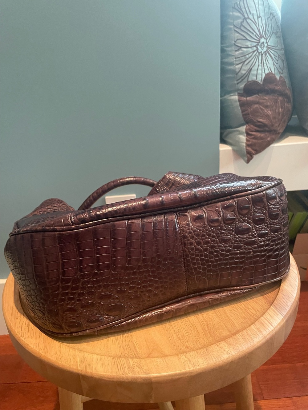 Brahmin Croc-Embossed Hobo in Deep Burgundy - Picture 3 of 5